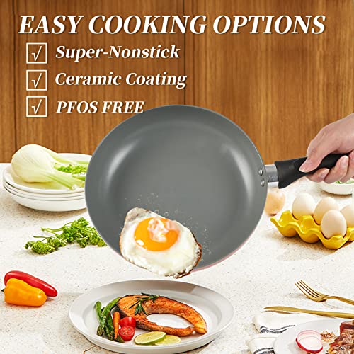Flamingpan 8-Piece Nonstick Pots and Pans Sets,Kitchen Cookware with Ceramic Coating,Dishwasher Safe,Frying Pan Set with Lid, Induction pans set,Pot and Pan Set with Clearance,Suitable for Any Cooktop