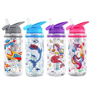 Home Tune Cute Water Bottle for School Kids Girls Boys, BPA FREE Tritan, Double Wall, Leak Proof Flip Straw, Easy Clean, Carry Handle, 15oz/ 450ml - Unicorn