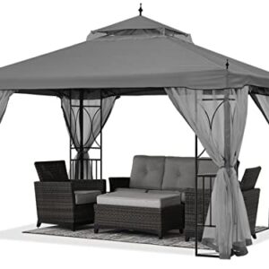 ABCCANOPY Patio Outdoor Gazebo 10X10 - Gazebo Canopy with Netting and Corner Frame Screen Wall for Backyard,Garden Gazebo Lawn (Dark Grey)