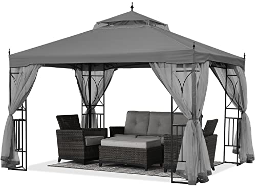 ABCCANOPY Patio Outdoor Gazebo 10X10 - Gazebo Canopy with Netting and Corner Frame Screen Wall for Backyard,Garden Gazebo Lawn (Dark Grey)