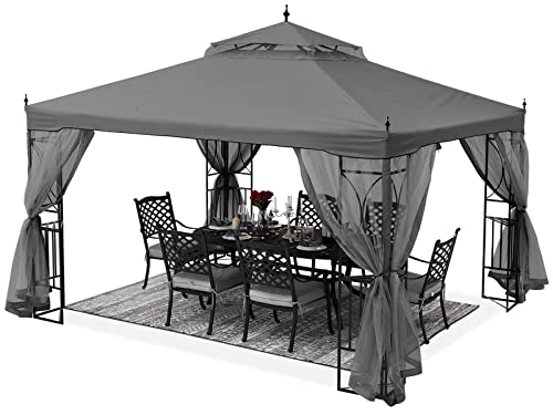 ABCCANOPY Patio Outdoor Gazebo 10X10 - Gazebo Canopy with Netting and Corner Frame Screen Wall for Backyard,Garden Gazebo Lawn (Dark Grey)