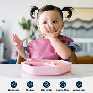 Tiny Twinkle Silicone Suction Baby Plate, Suction Grip Divided Dish for First Foods and Self-Feeding Toddlers, Baby Led Weaning Supplies for Independent Eating (Rose Plate with Lid)