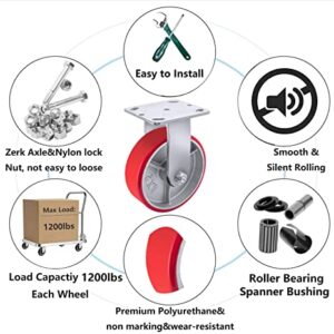 6"X 2" Heavy Duty Casters - Industrial Casters Polyurethane Caster with Strong Load-bearing Capacity 1200 LB, Rigid Caster, Widely Used in Furniture,WorkBrench,Tool Box(1 Rigid)