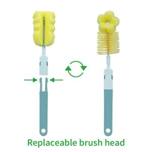 SEBIKAM Reusable Sponge Baby Bottle Cleaning Brush Set,Bottle Scrubber Cleaner, Baby Bottle Cleaner Brush and Nipple Brush & Straw Cleaner, Cleaning Bristle Brush kit,BPA Free,Green