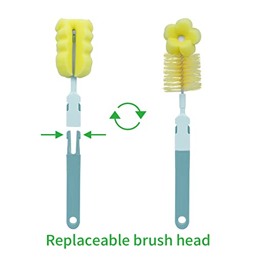 SEBIKAM Reusable Sponge Baby Bottle Cleaning Brush Set,Bottle Scrubber Cleaner, Baby Bottle Cleaner Brush and Nipple Brush & Straw Cleaner, Cleaning Bristle Brush kit,BPA Free,Green