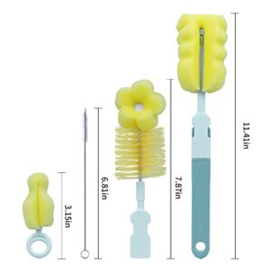 SEBIKAM Reusable Sponge Baby Bottle Cleaning Brush Set,Bottle Scrubber Cleaner, Baby Bottle Cleaner Brush and Nipple Brush & Straw Cleaner, Cleaning Bristle Brush kit,BPA Free,Green