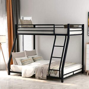 jjry twin over full floor bunk bed with inclined ladder, stable metal bed frame for teens/kids/adults (black)