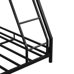 JJRY Twin Over Full Floor Bunk Bed with Inclined Ladder, Stable Metal Bed Frame for Teens/Kids/Adults (Black)