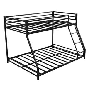 JJRY Twin Over Full Floor Bunk Bed with Inclined Ladder, Stable Metal Bed Frame for Teens/Kids/Adults (Black)