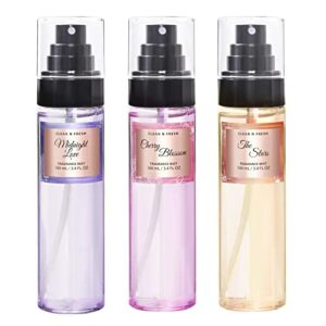 clean-n-fresh body spray for women, body mist, fragrance mist gift sets, pack of 3, each 3.4 fl oz, total 10.2 fl oz, cherry blossom