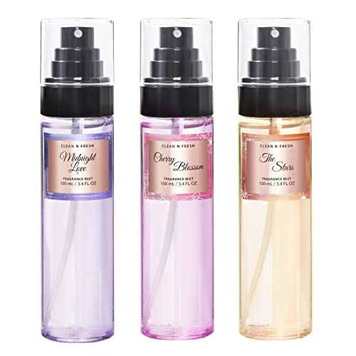 Clean-n-Fresh Body Spray for Women, Body Mist, Fragrance Mist Gift Sets, Pack of 3, Each 3.4 Fl Oz, Total 10.2 Fl Oz, Cherry Blossom