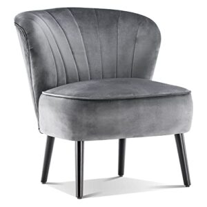 mcombo velvet accent chair, tufted club chairs, upholstered side chair with legs, vanity chair for living room bedroom 4720 (grey)