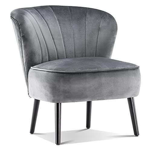 MCombo Velvet Accent Chair, Tufted Club Chairs, Upholstered Side Chair with Legs, Vanity Chair for Living Room Bedroom 4720 (Grey)