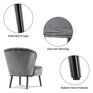 MCombo Velvet Accent Chair, Tufted Club Chairs, Upholstered Side Chair with Legs, Vanity Chair for Living Room Bedroom 4720 (Grey)