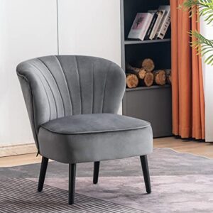 MCombo Velvet Accent Chair, Tufted Club Chairs, Upholstered Side Chair with Legs, Vanity Chair for Living Room Bedroom 4720 (Grey)