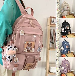 Eagerrich Kawaii Backpack with Cute Pin Accessories Plush Pendant for School Bag Student Girl Backpack Super-Capacity Waterproof Travel Backpack(Beige)