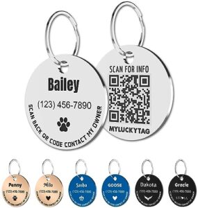 myluckytag personalized pet id tags dog tags - stainless steel qr code id tags - pet online profile - send pet location alert email when scanning