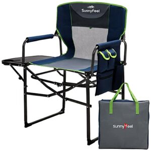 sunnyfeel oversized camping directors chair, portable folding lawn chairs for adults heavy duty with side table,pocket for beach, fishing,picnic,concert outdoor, foldable camp chairs