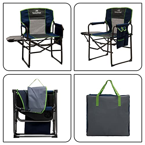 SUNNYFEEL Oversized Camping Directors Chair, Portable Folding Lawn Chairs for Adults Heavy Duty with Side Table,Pocket for Beach, Fishing,Picnic,Concert Outdoor, Foldable Camp Chairs