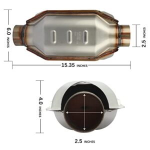 MAYASAF 2.5" Inlet/Outlet Universal Catalytic Converter, w/o O2 Port(EPA Compliant)