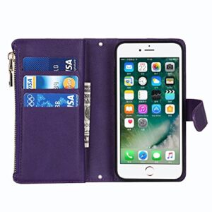 Jaorty iPhone SE 2022/SE 2020/iPhone 8/iPhone 7 Phone Case Wallet for Women Men with Card Holder,iPhone SE 2022 Crossbody Case with Strap Shoulder Lanyard,Zipper Pocket PU Leather Cases,4.7" Purple