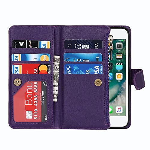 Jaorty iPhone SE 2022/SE 2020/iPhone 8/iPhone 7 Phone Case Wallet for Women Men with Card Holder,iPhone SE 2022 Crossbody Case with Strap Shoulder Lanyard,Zipper Pocket PU Leather Cases,4.7" Purple