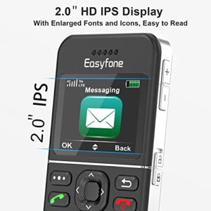 Easyfone T100 4G Unlocked Feature Cell Phone for Seniors | Easy-to-use | Clear Sound | Big Buttons | 2.0'' HD Display | SOS w/GPS | SIM Card & Flexible Data Plans | 1500Mah Battery and Charging Dock