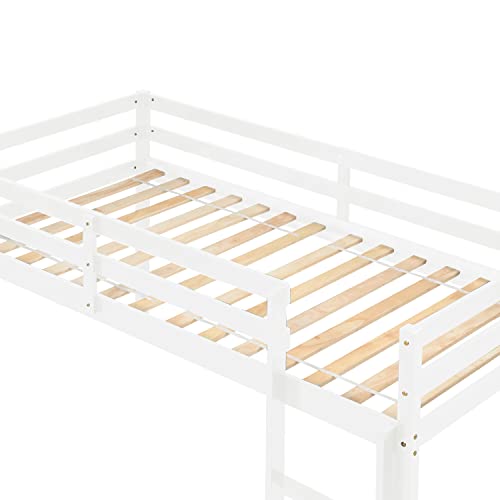 LoLado Loft Bed for Kids with Ladders and Guard Rails,Solid Wood and Sturdy Low Loft Bed Frame for Boys Girls and Junior,No Box Spring Needed,Easy to Assembly,Twin(White)
