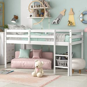 lolado loft bed for kids with ladders and guard rails,solid wood and sturdy low loft bed frame for boys girls and junior,no box spring needed,easy to assembly,twin(white)