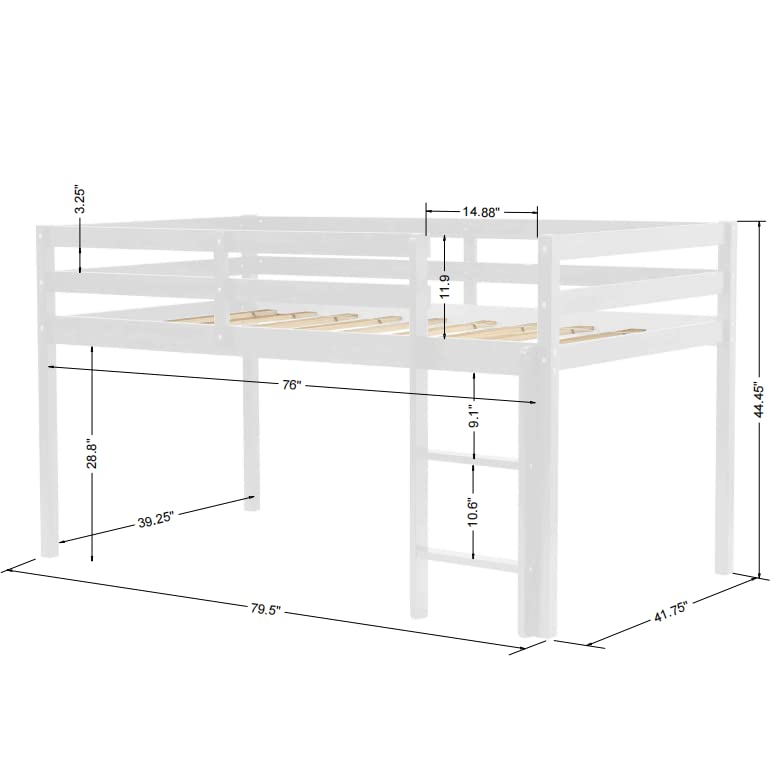 LoLado Loft Bed for Kids with Ladders and Guard Rails,Solid Wood and Sturdy Low Loft Bed Frame for Boys Girls and Junior,No Box Spring Needed,Easy to Assembly,Twin(White)