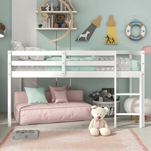 LoLado Loft Bed for Kids with Ladders and Guard Rails,Solid Wood and Sturdy Low Loft Bed Frame for Boys Girls and Junior,No Box Spring Needed,Easy to Assembly,Twin(White)