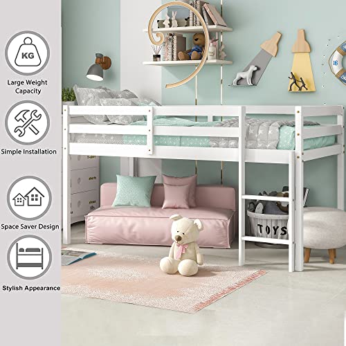 LoLado Loft Bed for Kids with Ladders and Guard Rails,Solid Wood and Sturdy Low Loft Bed Frame for Boys Girls and Junior,No Box Spring Needed,Easy to Assembly,Twin(White)