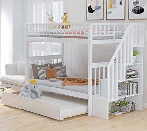 stp-y twin trundle bunk bed for kids, bunk beds with trundle and stairs, twin over twin bunk bed with storage, white (color : grey, size : twin over full)