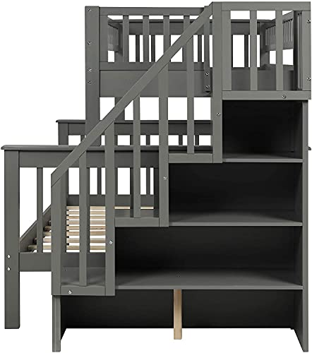 STP-Y Bunk Beds Twin Over Twin Wood Bunk Bed Frame for Boys Girls Teens, Can be Divided into 2 Beds, Gray (Color : Grey, Size : Twin Over Full)