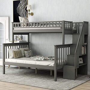 stp-y bunk beds twin over twin wood bunk bed frame for boys girls teens, can be divided into 2 beds, gray (color : grey, size : twin over full)