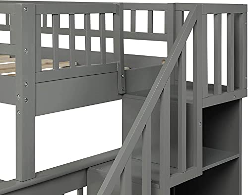 STP-Y Bunk Beds Twin Over Twin Wood Bunk Bed Frame for Boys Girls Teens, Can be Divided into 2 Beds, Gray (Color : Grey, Size : Twin Over Full)