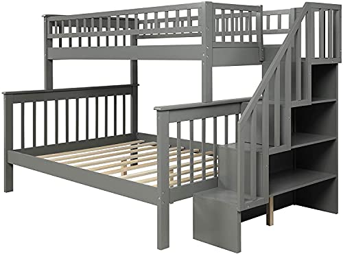 STP-Y Bunk Beds Twin Over Twin Wood Bunk Bed Frame for Boys Girls Teens, Can be Divided into 2 Beds, Gray (Color : Grey, Size : Twin Over Full)