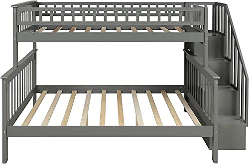 STP-Y Bunk Beds Twin Over Twin Wood Bunk Bed Frame for Boys Girls Teens, Can be Divided into 2 Beds, Gray (Color : Grey, Size : Twin Over Full)