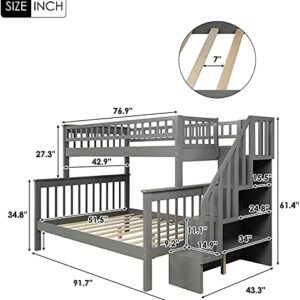 STP-Y Bunk Beds Twin Over Twin Wood Bunk Bed Frame for Boys Girls Teens, Can be Divided into 2 Beds, Gray (Color : Grey, Size : Twin Over Full)