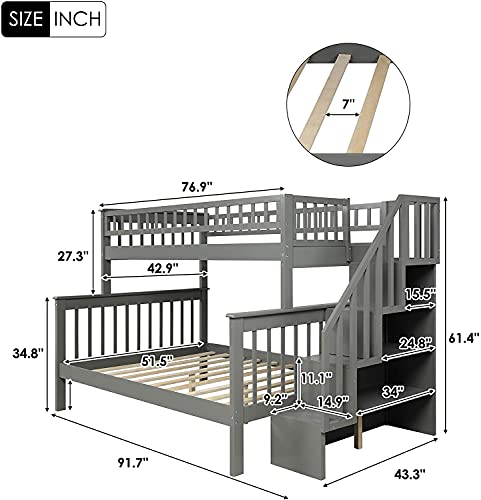 STP-Y Bunk Beds Twin Over Twin Wood Bunk Bed Frame for Boys Girls Teens, Can be Divided into 2 Beds, Gray (Color : Grey, Size : Twin Over Full)