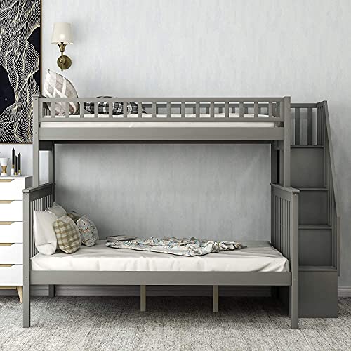 STP-Y Bunk Beds Twin Over Twin Wood Bunk Bed Frame for Boys Girls Teens, Can be Divided into 2 Beds, Gray (Color : Grey, Size : Twin Over Full)