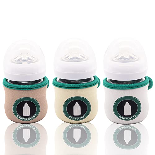 Kanudle Sleeve Covers for 4 oz Philips Avent Glass Baby Bottle | Adjustable Sleeves | Heat and Cold Retention | Neoprene - Juice Cleanse | Non Slip Grip | Set of 3… (Babyccino)