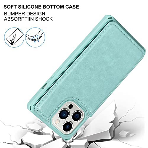 Cavor for iPhone 13 Pro Max Phone Case with Card Holder,[3 Card Slots] [with Lanyard] PU Leather Flip Shockproof Case Wallet for iPhone 13 Pro Max-Green