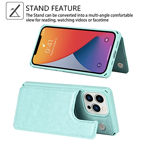 Cavor for iPhone 13 Pro Max Phone Case with Card Holder,[3 Card Slots] [with Lanyard] PU Leather Flip Shockproof Case Wallet for iPhone 13 Pro Max-Green