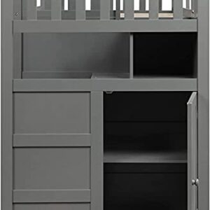 STP-Y Convertible Bunk Bed, Wood Bunk Bed with Storage Shelves and Drawers, Convertible Bottom Bed, Twin Over Twin/Twin Over Full, Grey