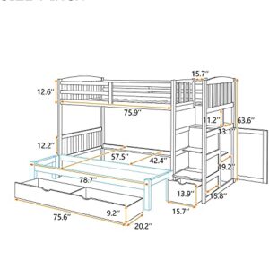 STP-Y Convertible Bunk Bed, Wood Bunk Bed with Storage Shelves and Drawers, Convertible Bottom Bed, Twin Over Twin/Twin Over Full, Grey