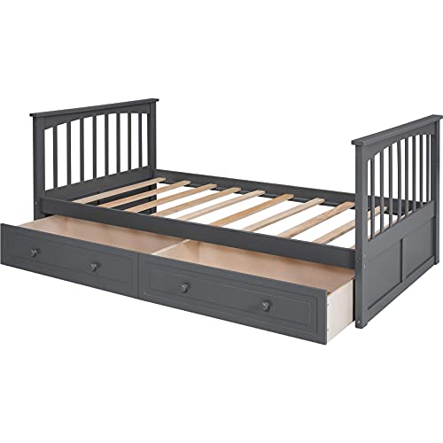 STP-Y Bunk Beds Full Over Full with Drawers, Solid Wood Full Bunk Beds with Ladder for Boys Girls Teens Adults, Gray (Color : Twin Gray)