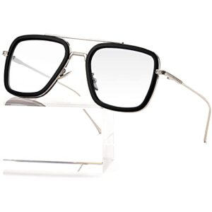 aieyezo tony stark sunglasses vintage square metal frame eyeglasses for men women - iron man and edith sun glasses (silver/black)