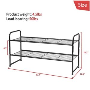 SUFAUY 2-Tier Stackable Shoe Rack, Shoe Shelf Storage Organizer for Entryway, Extra Large Capacity, Bedroom Footwear Organizer, Wire Grid, Black