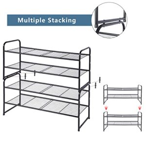 SUFAUY 2-Tier Stackable Shoe Rack, Shoe Shelf Storage Organizer for Entryway, Extra Large Capacity, Bedroom Footwear Organizer, Wire Grid, Black